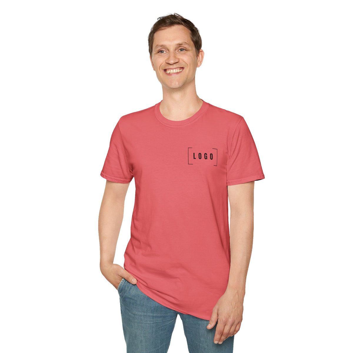 Coral Silk t-shirt with a customizable logo on the front chest