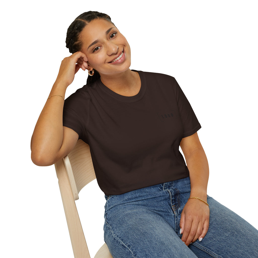 Dark Chocolate t-shirt with a customizable logo on the front chest and back