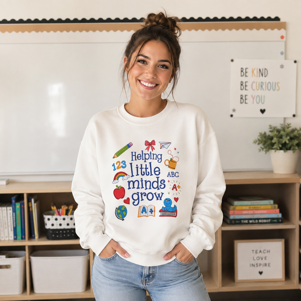 Helping Little Minds Grow Sweatshirt – Teacher Gift, Cute School Icons Crewneck, Back to School