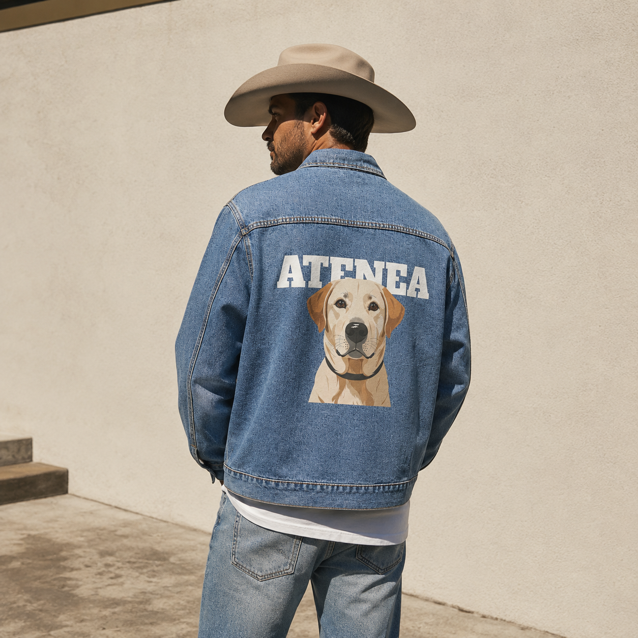 Custom Dog Portrait Denim Jacket for Men | Personalized Pet Photo and Name, Dog Dad Gift