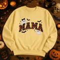 Mama Halloween Crewneck Sweatshirt, Plaid Ghost & Bat Pullover