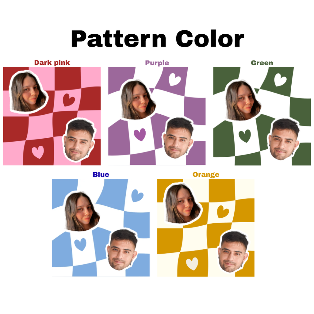Collage of people with different colored patterns on a white background
