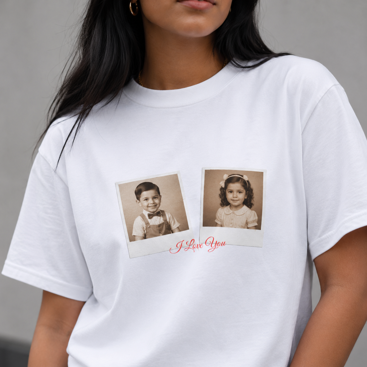 Custom Couple Photo Shirt | Personalized Polaroid Style Tee with Photos and Custom Text, Gift for Her and Him