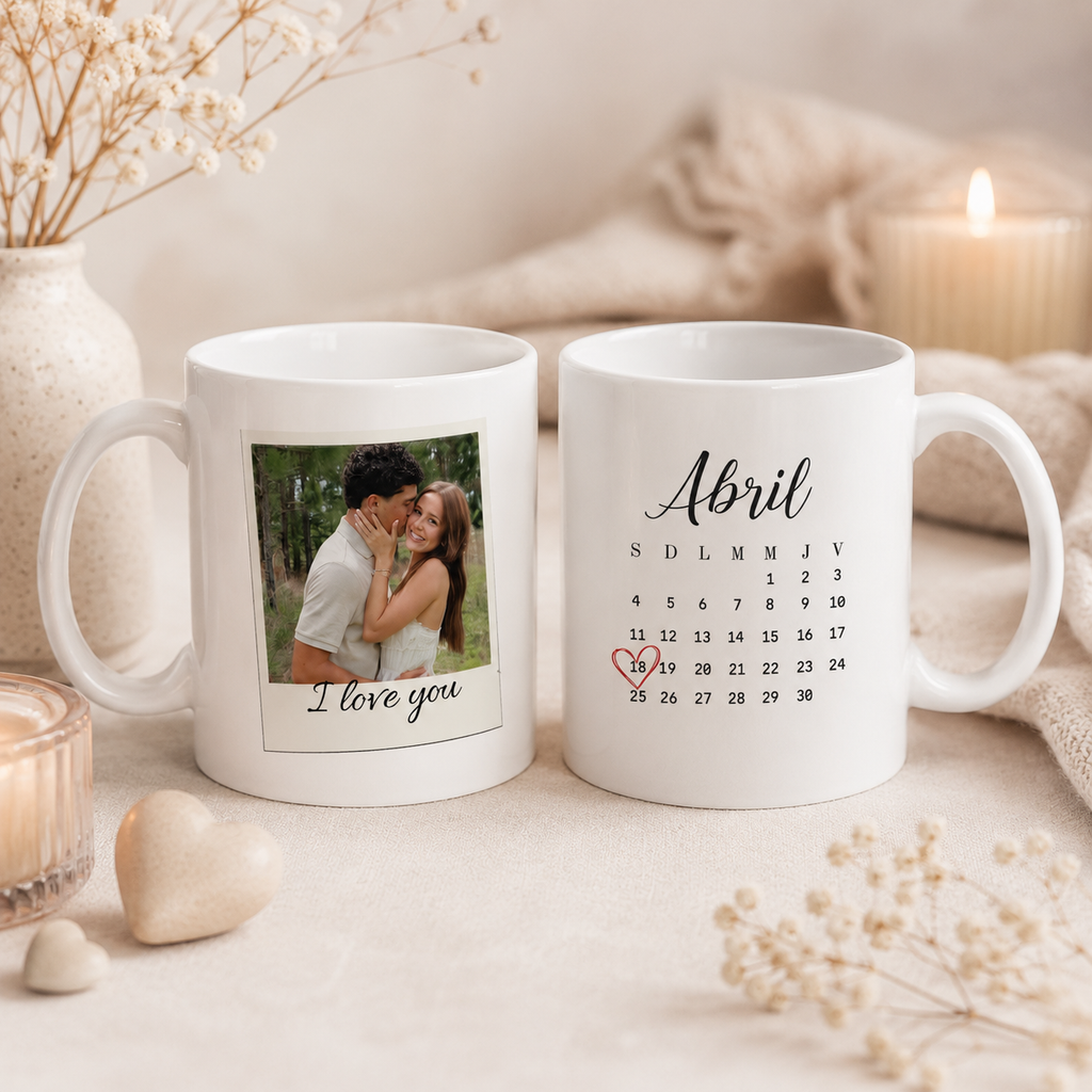 Custom Couple Photo Mug – Personalized Polaroid Style Mug with Anniversary Date, Gift for Couples
