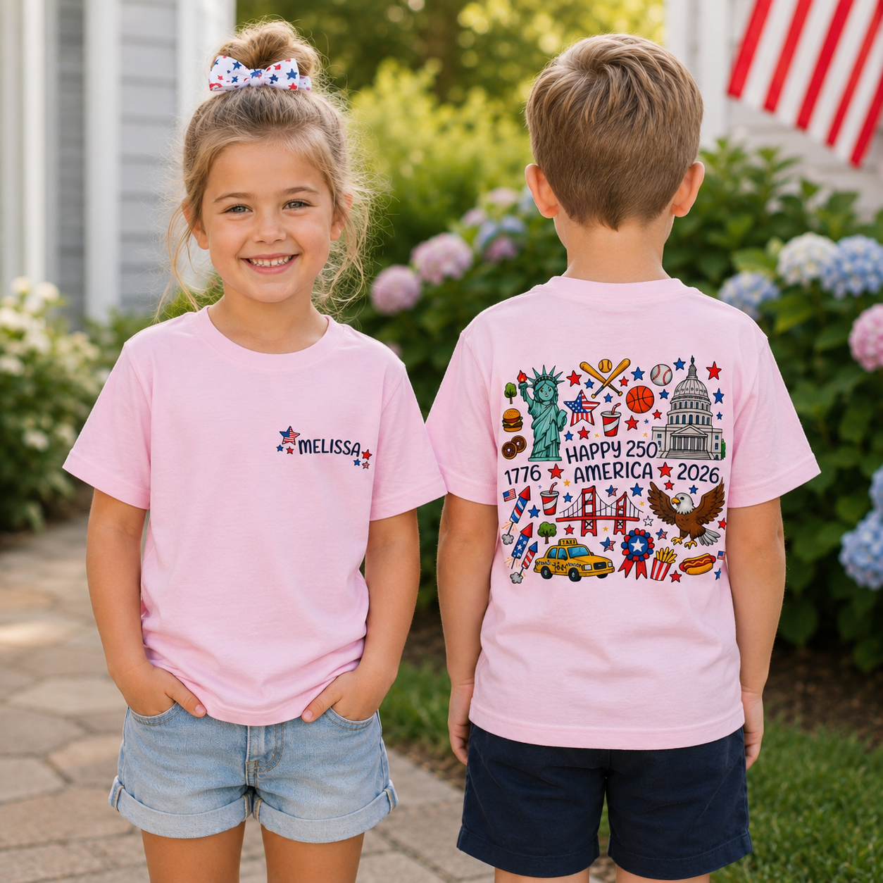 Custom Name 4th of July Toddler Shirt | Personalized USA Icons Tee for Boys and Girls, Sizes 2T–6T