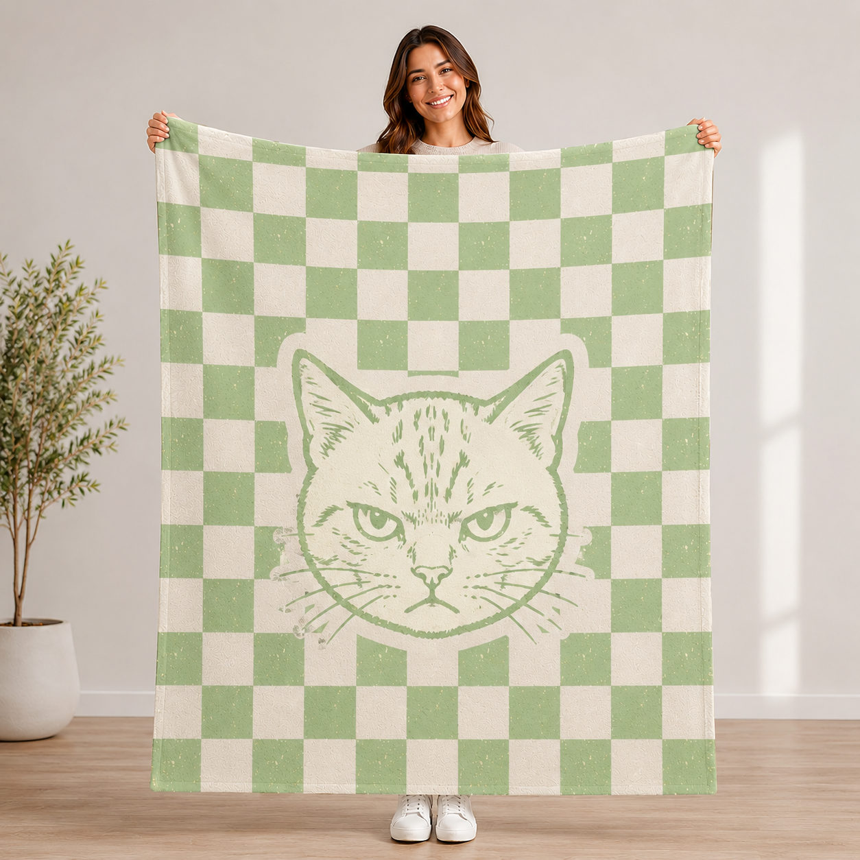 Custom Pet Blanket | Personalized Retro  Checkered Dog Cat Throw | Pet Lover Gift
