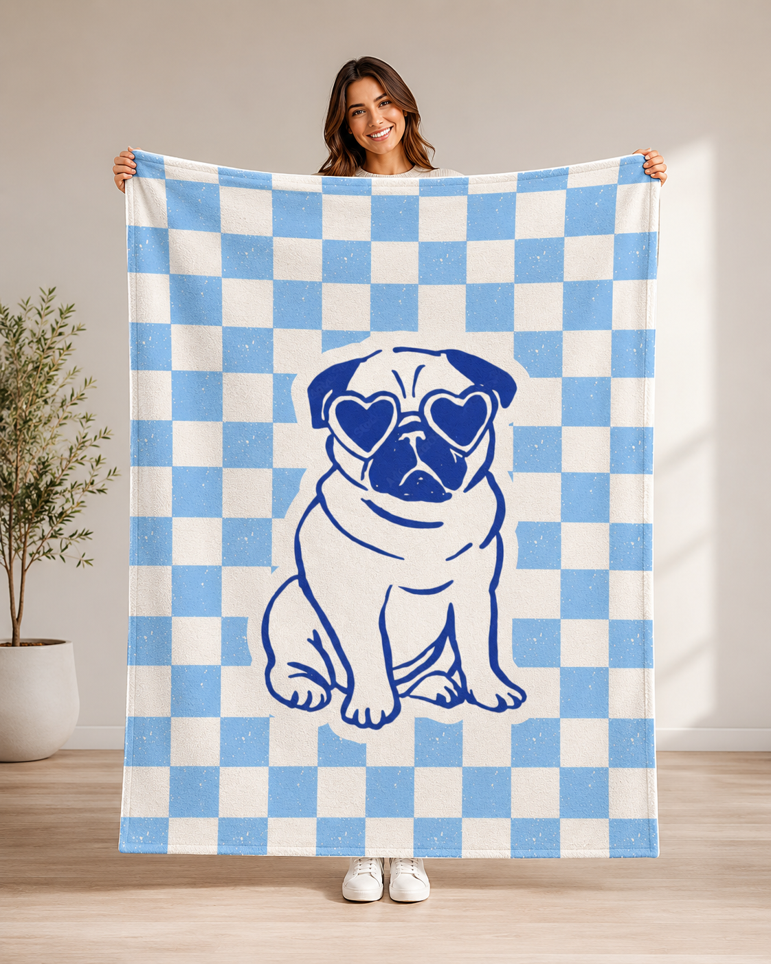 Custom Pet Blanket | Personalized Retro  Checkered Dog Cat Throw | Pet Lover Gift