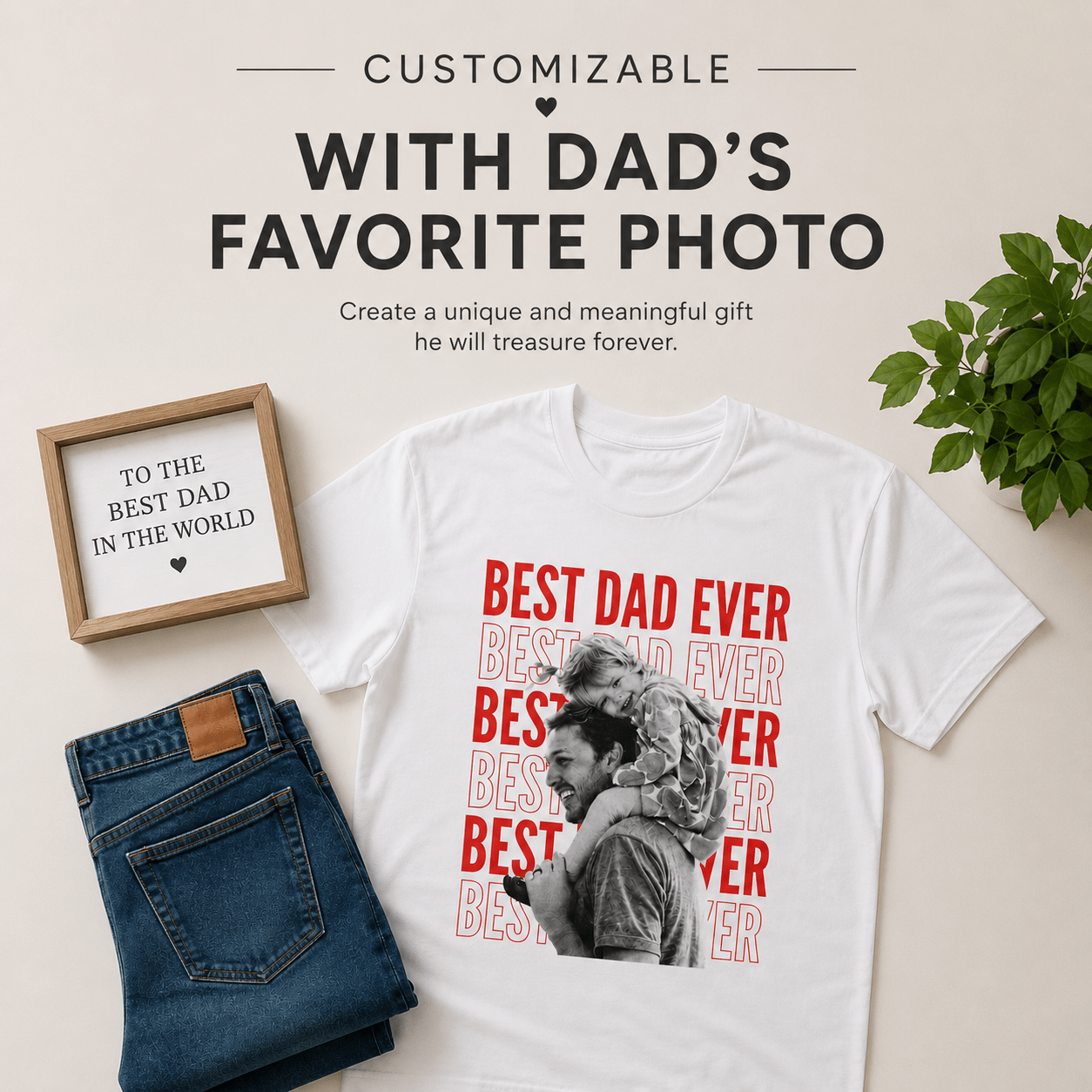 Best Dad Ever T-Shirt — Father & Child Photo Tee (Father's Day Gift) custom personalized gift - AURIA CUSTOM PRINTS