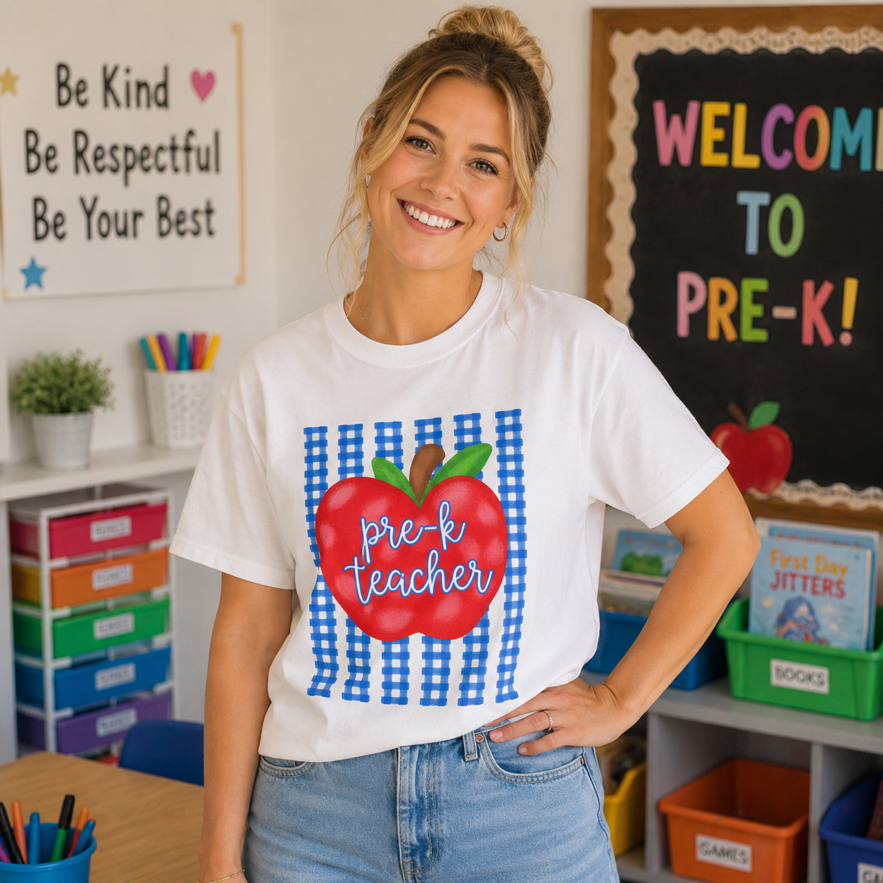 Teacher Custom Grade Apple T‑Shirt | Back-to-School Teacher Tee