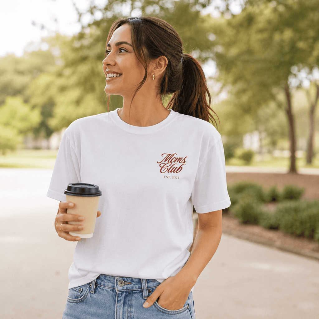 Caffeinated Moms Club T-Shirt | Personalized Mom Year Tee, Coffee Lover Mom Shirt custom personalized gift - AURIA CUSTOM PRINTS