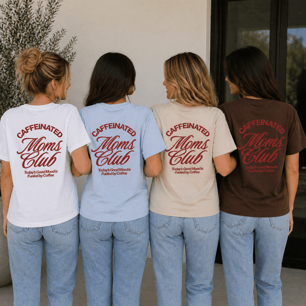 Caffeinated Moms Club T-Shirt | Personalized Mom Year Tee, Coffee Lover Mom Shirt custom personalized gift - AURIA CUSTOM PRINTS