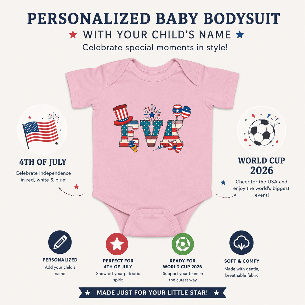Custom 4th of July Baby Bodysuit | Personalized Name Baby Onesie | Patriotic Infant Outfit | USA Baby Gift 0-24M custom personalized gift - AURIA CUSTOM PRINTS