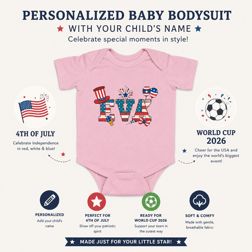 Custom 4th of July Baby Bodysuit | Personalized Name Baby Onesie | Patriotic Infant Outfit | USA Baby Gift 0-24M custom personalized gift - AURIA CUSTOM PRINTS