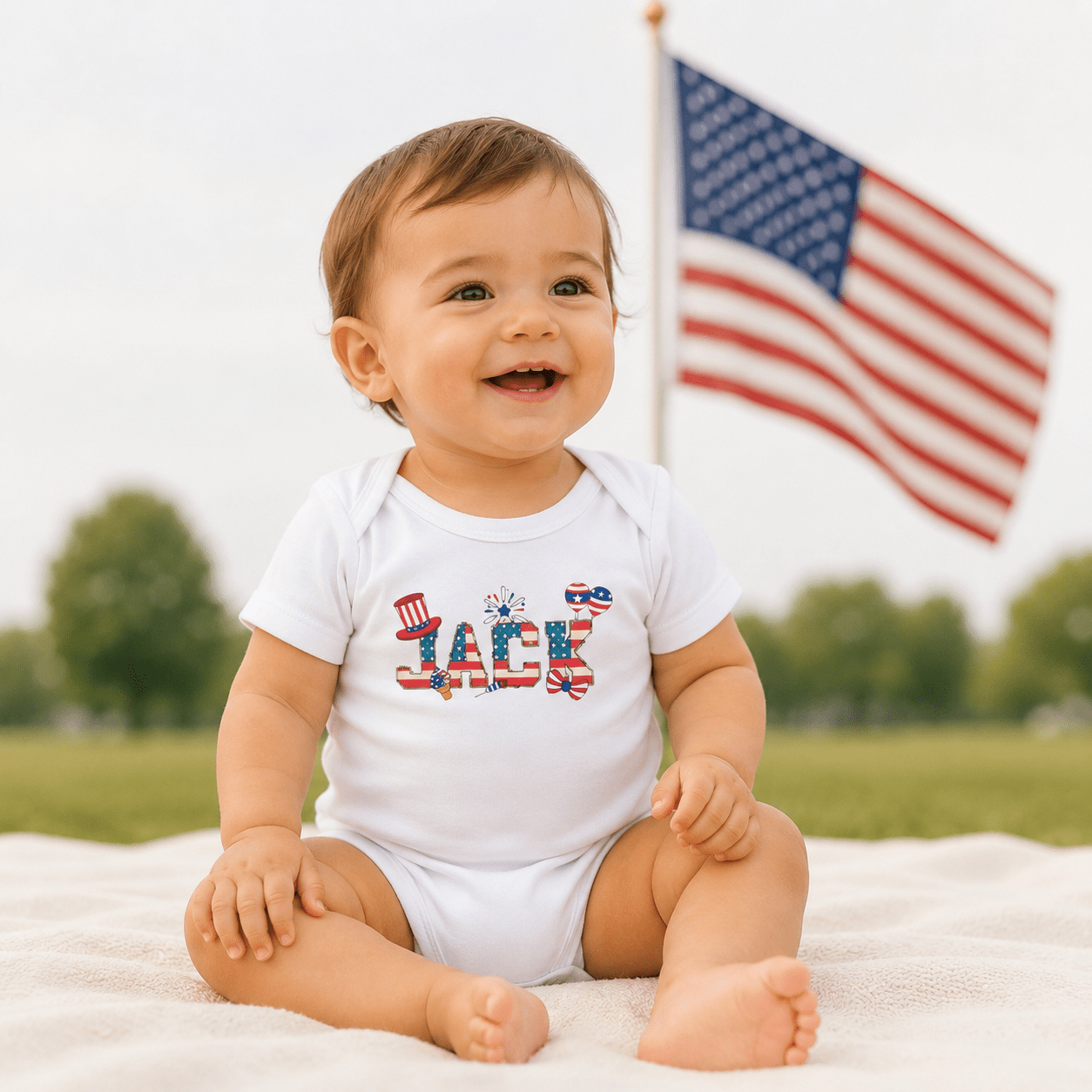 Custom 4th of July Baby Bodysuit | Personalized Name Baby Onesie | Patriotic Infant Outfit | USA Baby Gift 0-24M custom personalized gift - AURIA CUSTOM PRINTS