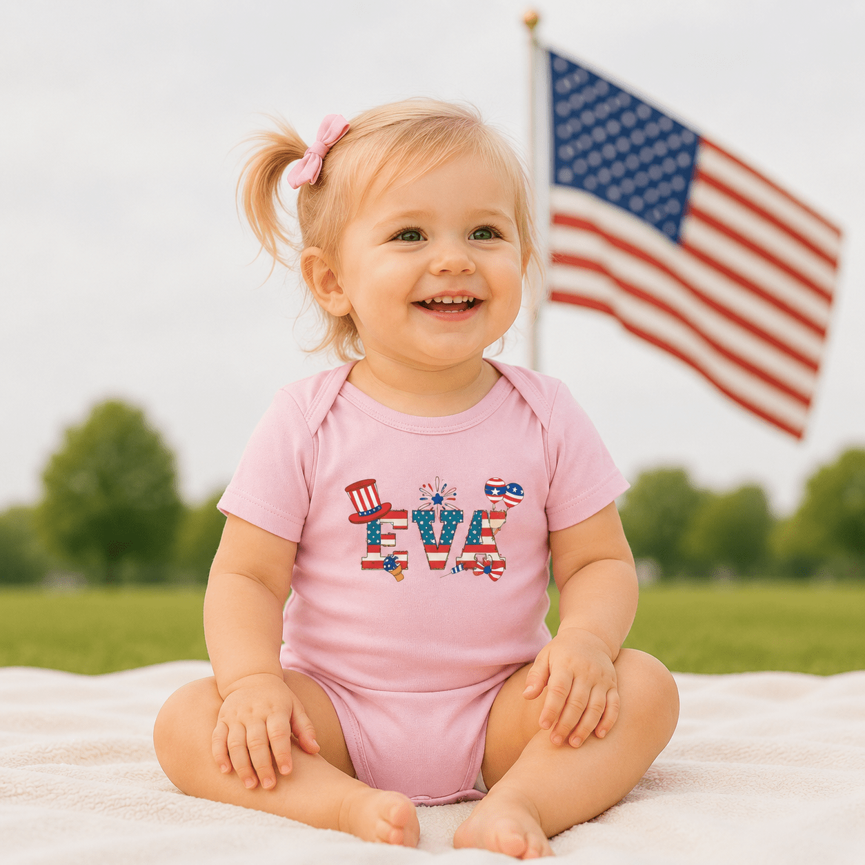 Custom 4th of July Baby Bodysuit | Personalized Name Baby Onesie | Patriotic Infant Outfit | USA Baby Gift 0-24M custom personalized gift - AURIA CUSTOM PRINTS