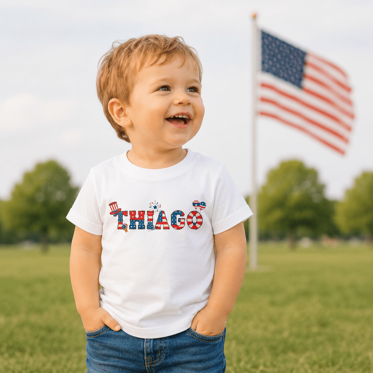 Custom 4th of July Toddler Shirt | Personalized Name Kids Tee | Patriotic USA Toddler Gift | AURIA CUSTOM PRINTS custom personalized gift - AURIA CUSTOM PRINTS