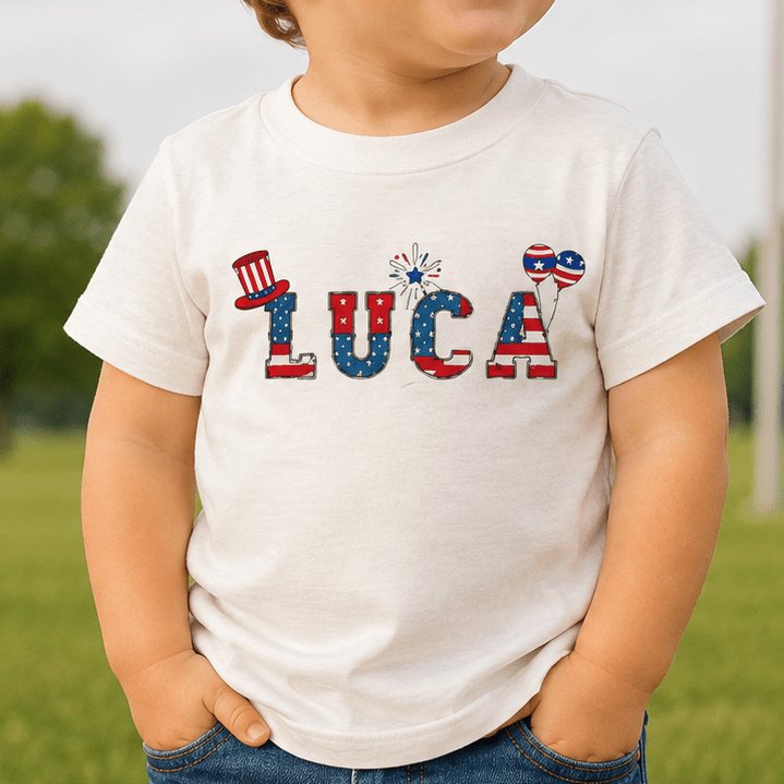 Custom 4th of July Toddler Shirt | Personalized Name Kids Tee | Patriotic USA Toddler Gift | AURIA CUSTOM PRINTS custom personalized gift - AURIA CUSTOM PRINTS