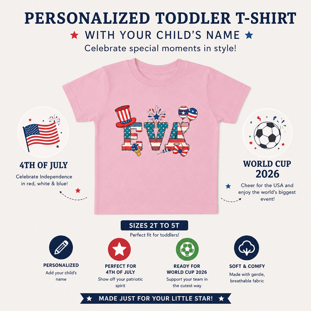 Custom 4th of July Toddler Shirt | Personalized Name Kids Tee | Patriotic USA Toddler Gift | AURIA CUSTOM PRINTS custom personalized gift - AURIA CUSTOM PRINTS