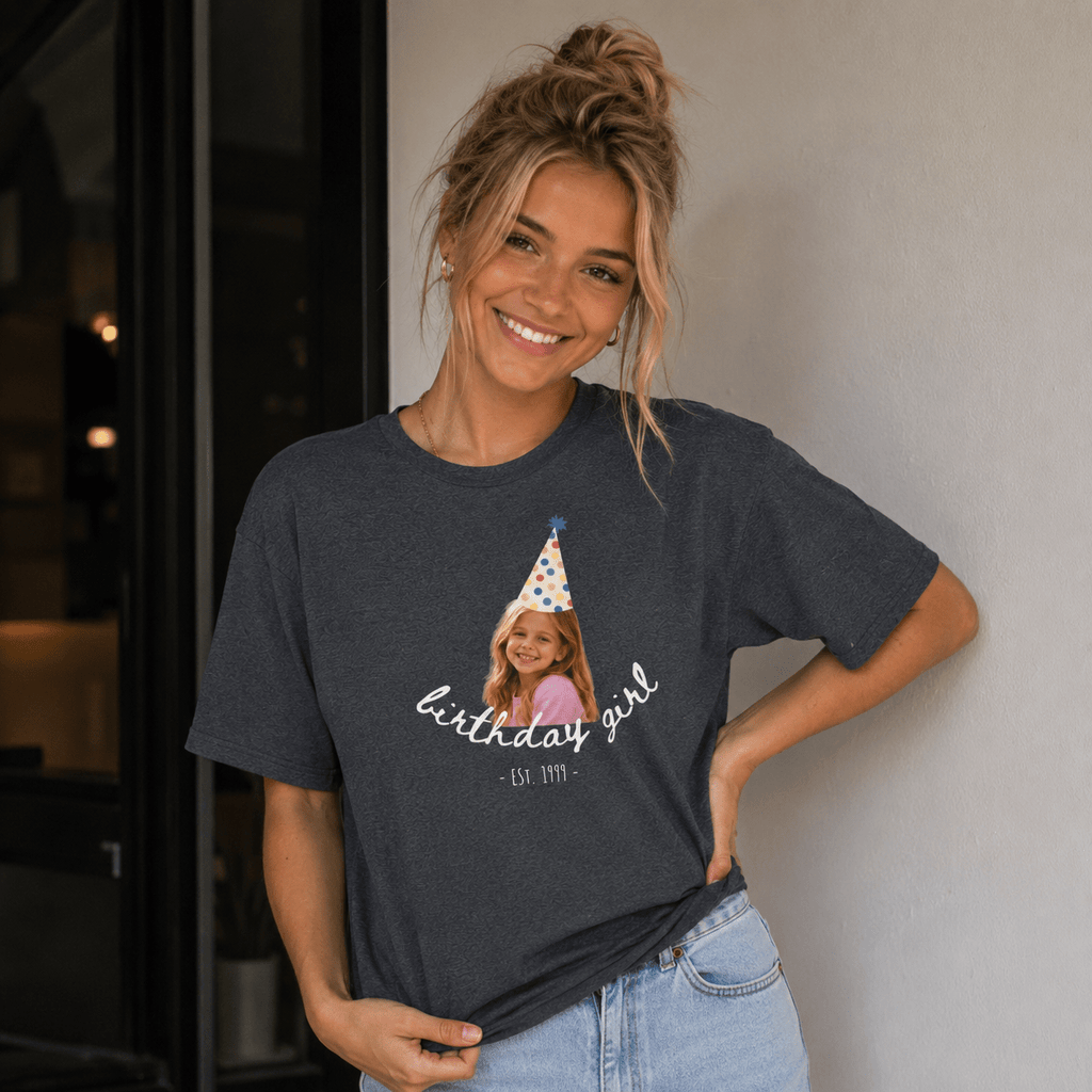 Custom Birthday Girl Shirt | Personalized Photo Tee and Est. year with Party Hat, Funny Birthday Gift for Women custom personalized gift - AURIA CUSTOM PRINTS