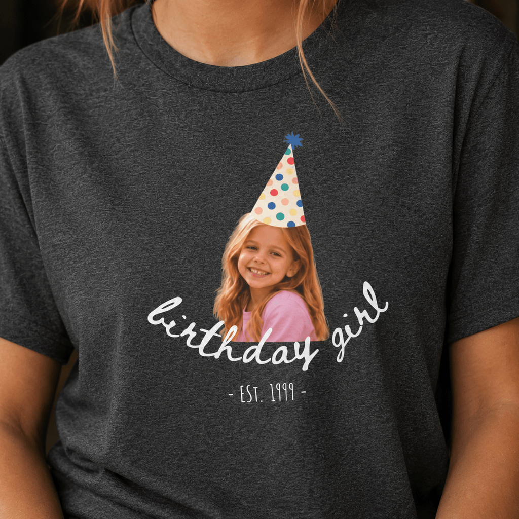 Custom Birthday Girl Shirt | Personalized Photo Tee and Est. year with Party Hat, Funny Birthday Gift for Women custom personalized gift - AURIA CUSTOM PRINTS