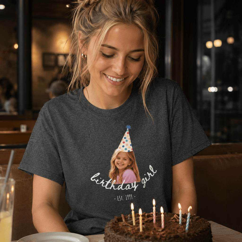 Custom Birthday Girl Shirt | Personalized Photo Tee and Est. year with Party Hat, Funny Birthday Gift for Women custom personalized gift - AURIA CUSTOM PRINTS