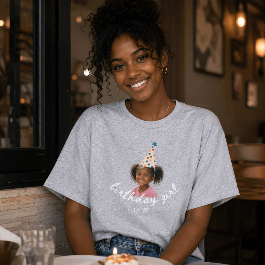 Custom Birthday Girl Shirt | Personalized Photo Tee and Est. year with Party Hat, Funny Birthday Gift for Women custom personalized gift - AURIA CUSTOM PRINTS