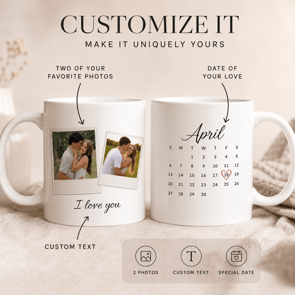 Custom Couple Photo Mug – Personalized Polaroid Style Mug with Anniversary Date, Gift for Couples custom personalized gift - AURIA CUSTOM PRINTS