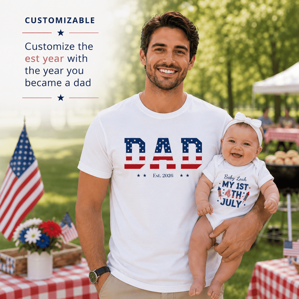 Custom Dad 4th of July Shirt | Personalized Est Year Tee | Patriotic Dad Gift | Americana Dad Shirt S-2XL custom personalized gift - AURIA CUSTOM PRINTS