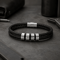 Custom Dad Bracelet with Engraved Beads | Personalized Leather Bracelet for Him custom personalized gift - AURIA CUSTOM PRINTS