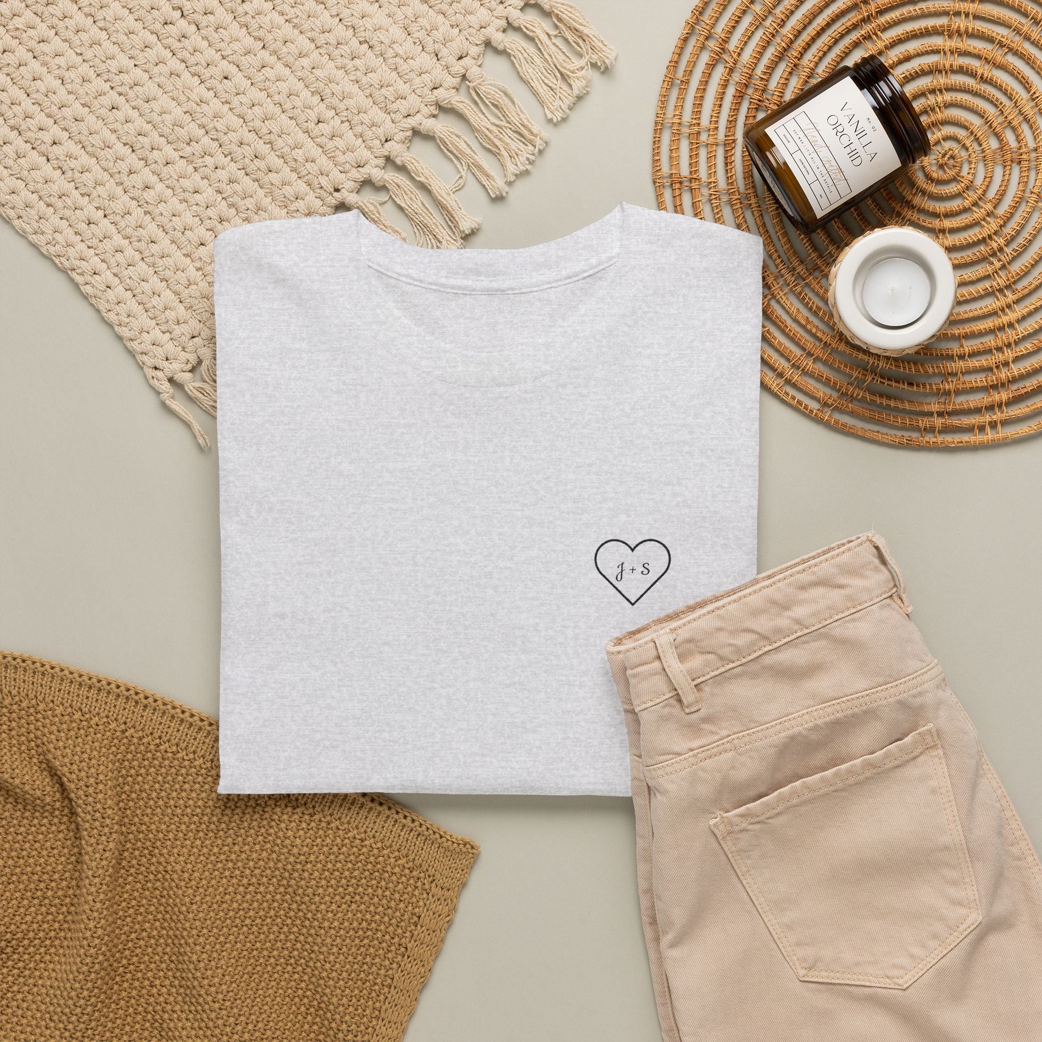 Custom Embroidered Heart T-Shirt — Personalized Text and Sleeve | Gift for Her | Gift for Him | Couple Gift Shirt custom personalized gift - AURIA CUSTOM PRINTS