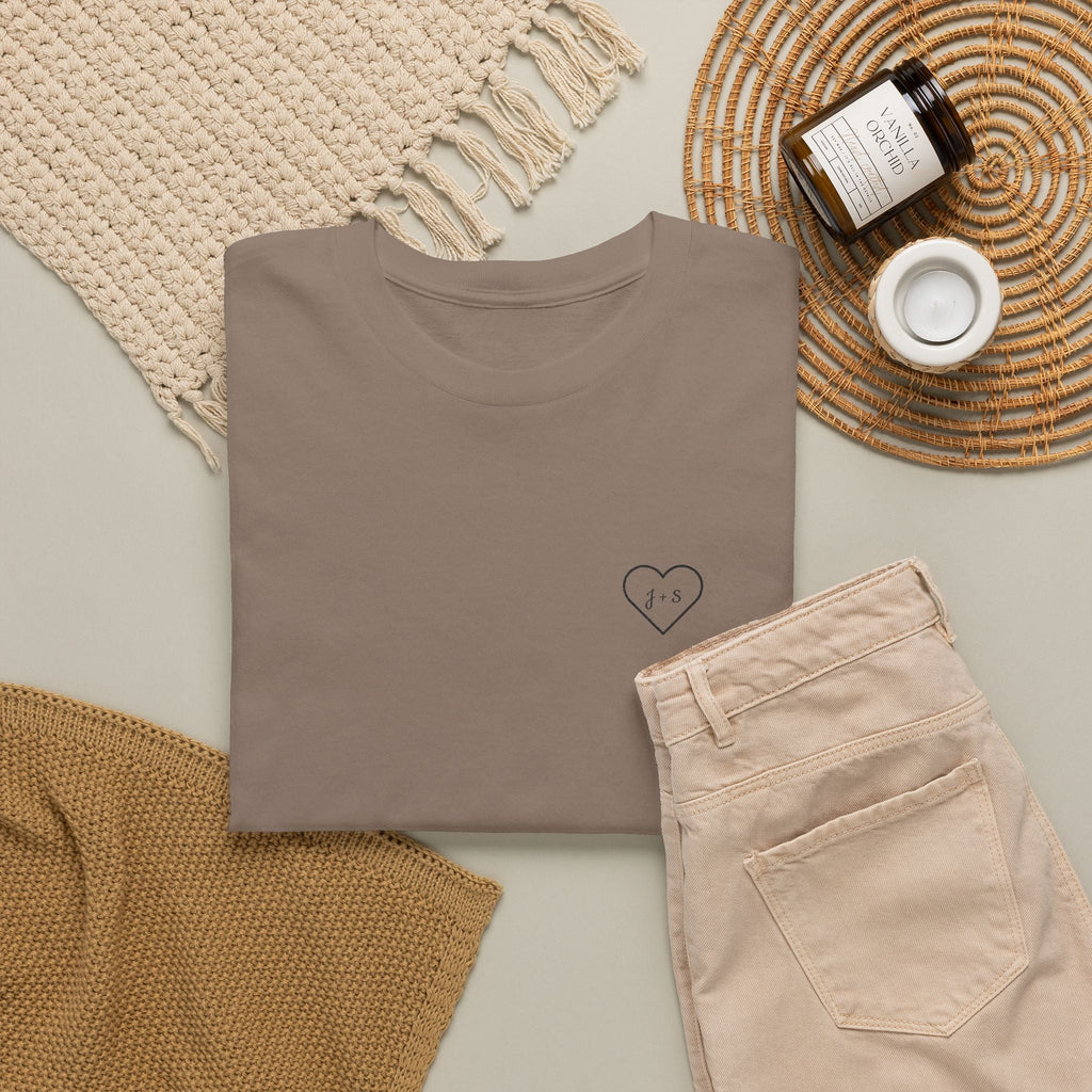 Custom Embroidered Heart T-Shirt — Personalized Text and Sleeve | Gift for Her | Gift for Him | Couple Gift Shirt custom personalized gift - AURIA CUSTOM PRINTS