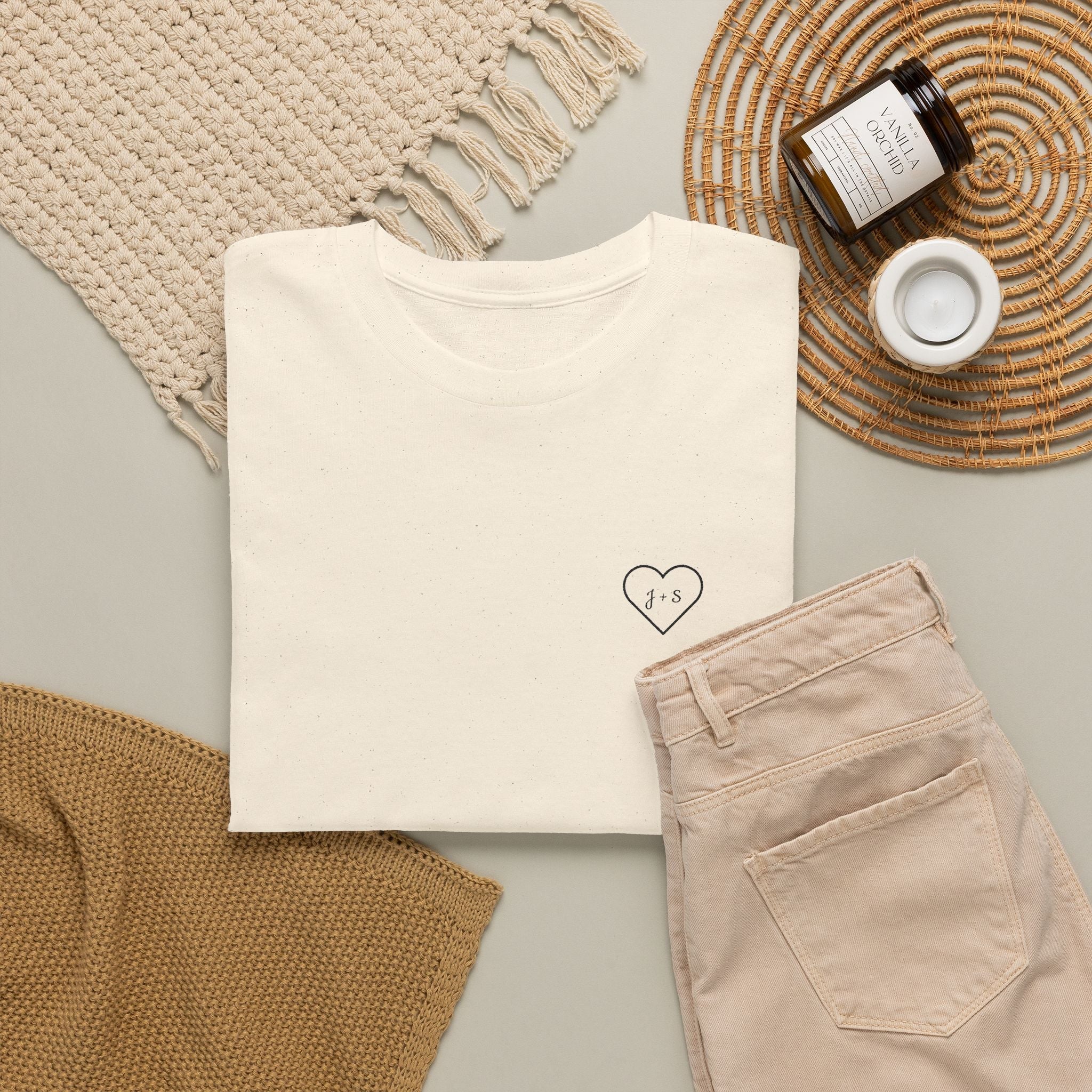 Custom Embroidered Heart T-Shirt — Personalized Text and Sleeve | Gift for Her | Gift for Him | Couple Gift Shirt custom personalized gift - AURIA CUSTOM PRINTS