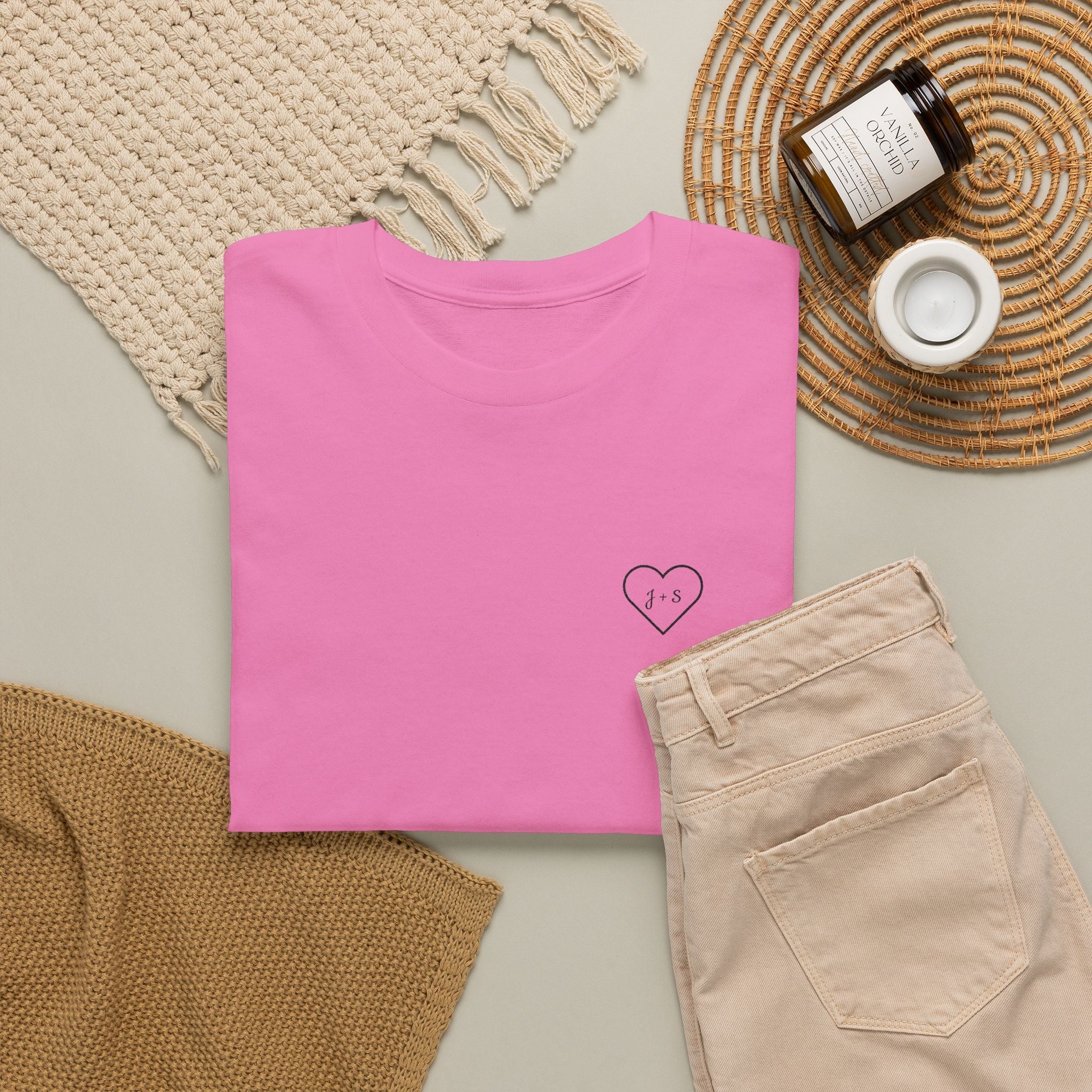 Custom Embroidered Heart T-Shirt — Personalized Text and Sleeve | Gift for Her | Gift for Him | Couple Gift Shirt custom personalized gift - AURIA CUSTOM PRINTS