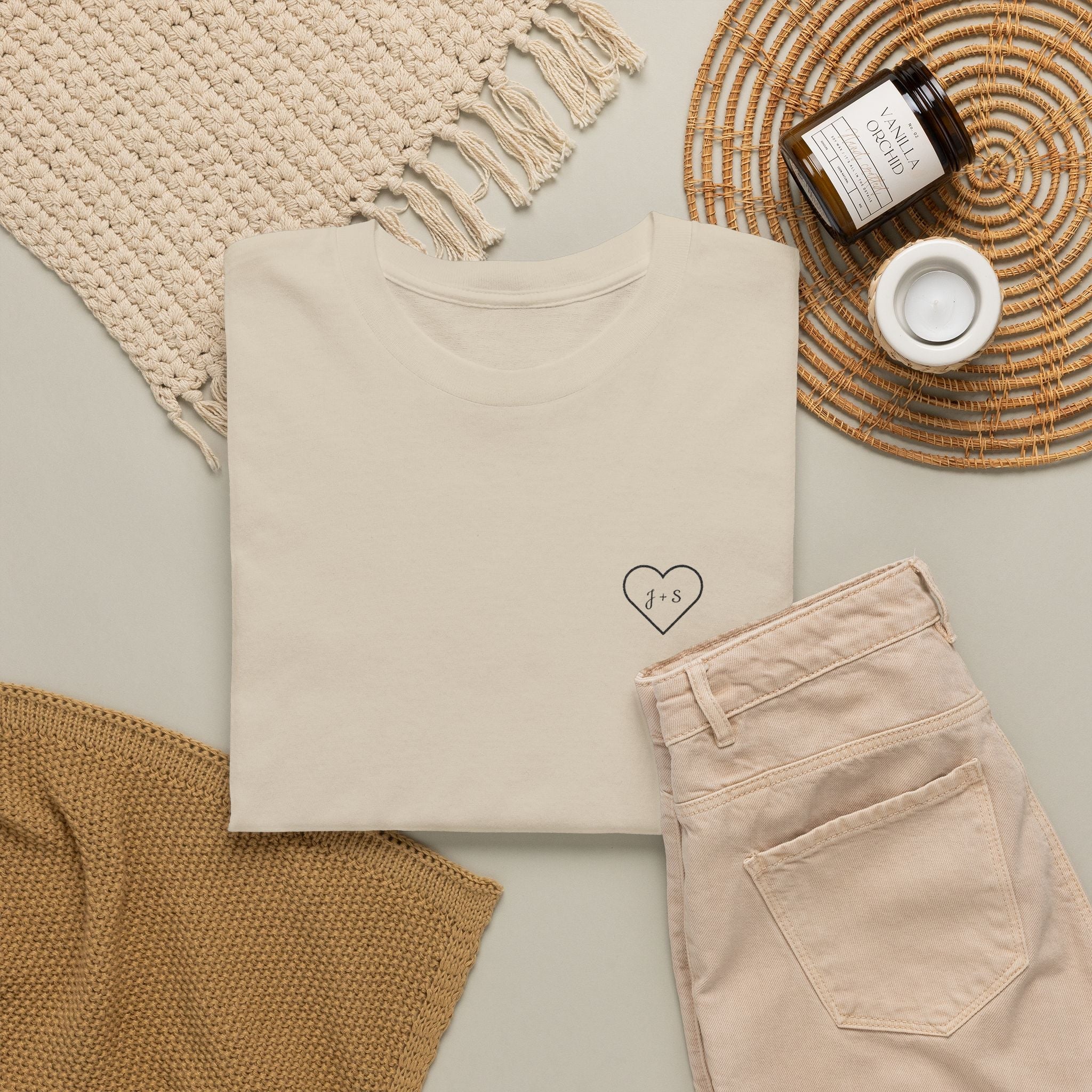 Custom Embroidered Heart T-Shirt — Personalized Text and Sleeve | Gift for Her | Gift for Him | Couple Gift Shirt custom personalized gift - AURIA CUSTOM PRINTS