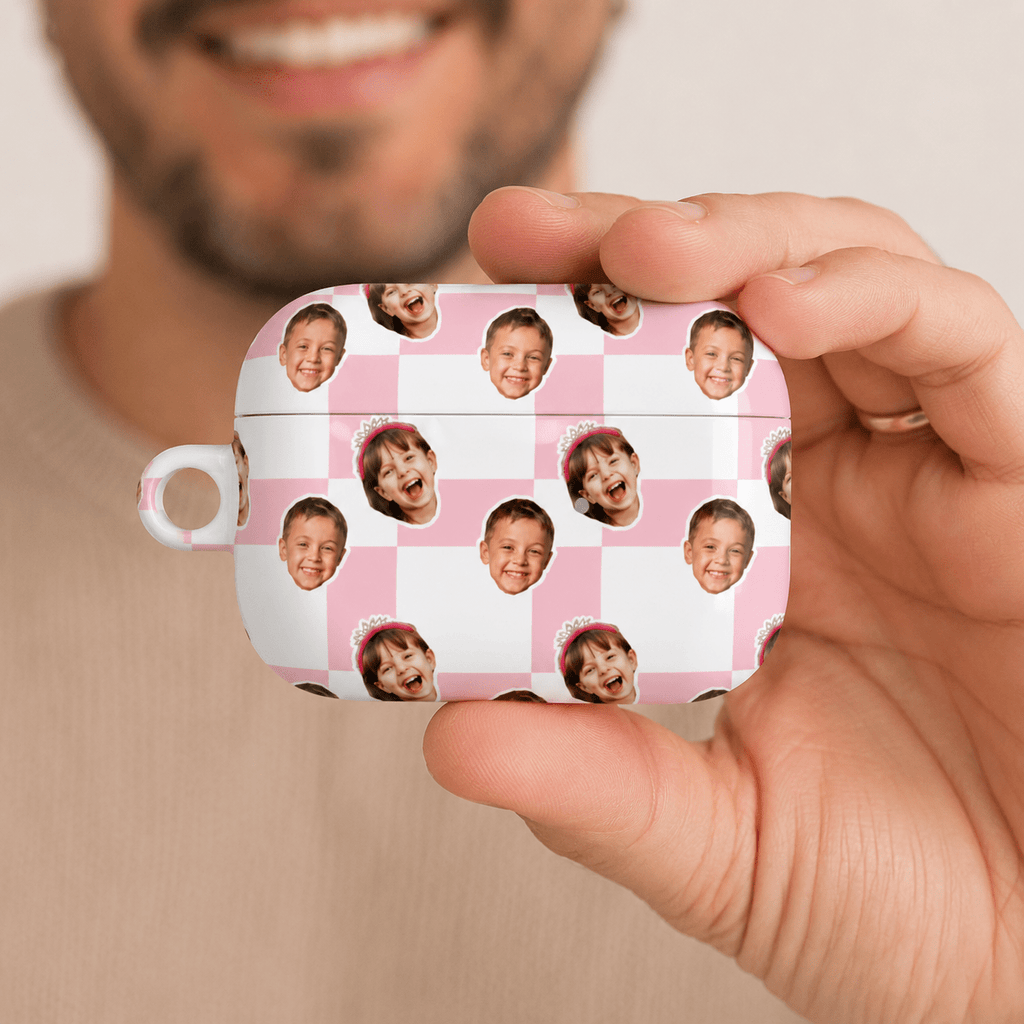 Custom Kids Face AirPods Case | Personalized Children Photo Checkered Cover | Dad Mom Gift | All AirPods Models custom personalized gift - AURIA CUSTOM PRINTS
