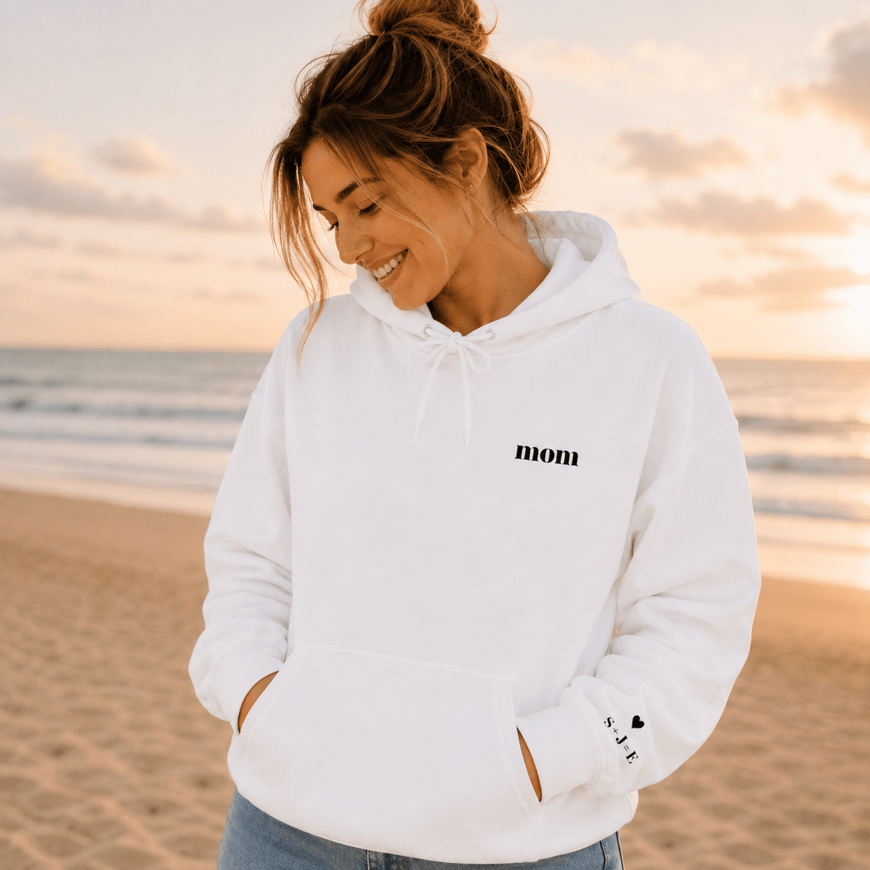 Custom Mom Hoodie | Personalized Embroidered Chest & Sleeve | Matching Mom Mini Set | Mom Gift S-3XL custom personalized gift - AURIA CUSTOM PRINTS