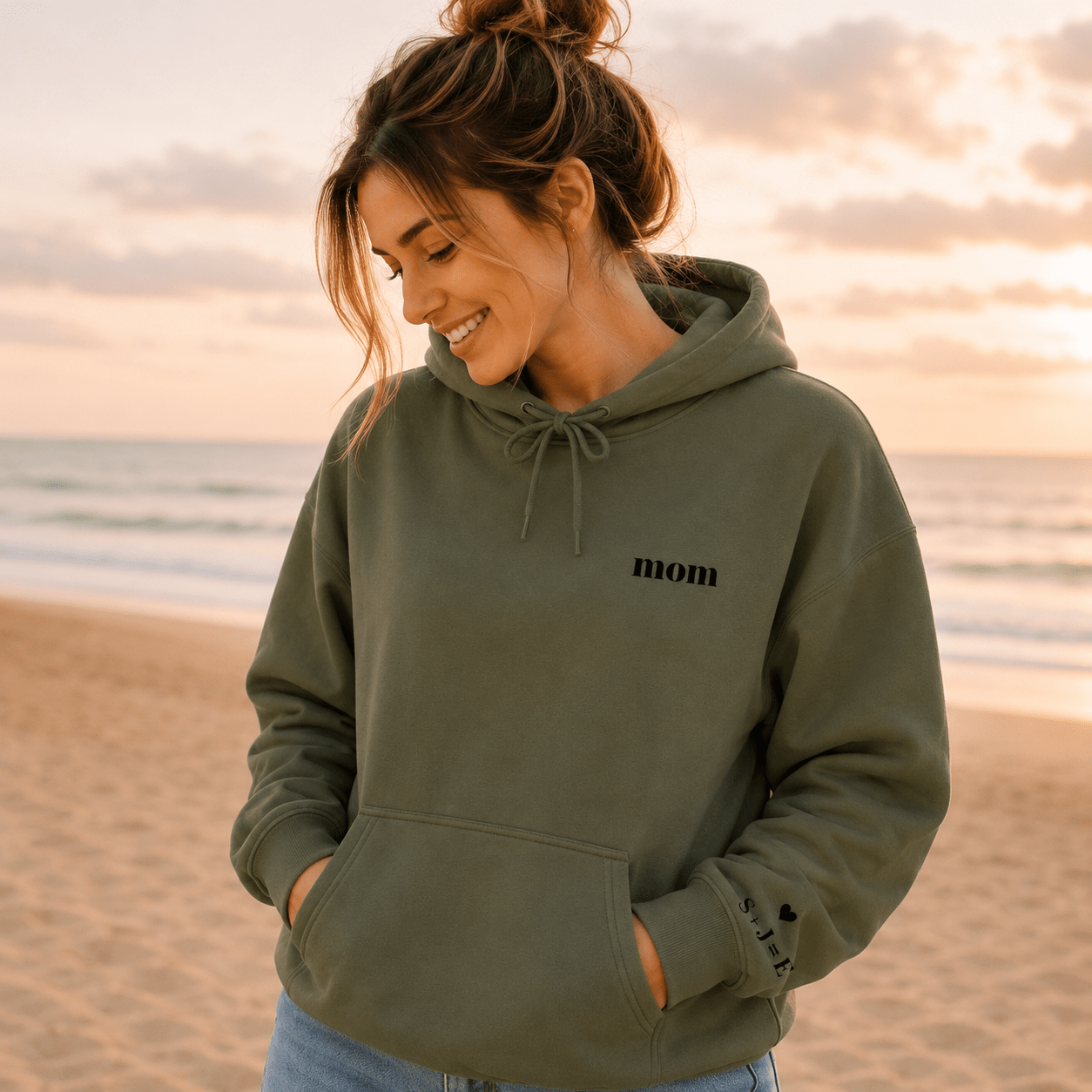Custom Mom Hoodie | Personalized Embroidered Chest & Sleeve | Matching Mom Mini Set | Mom Gift S-3XL custom personalized gift - AURIA CUSTOM PRINTS