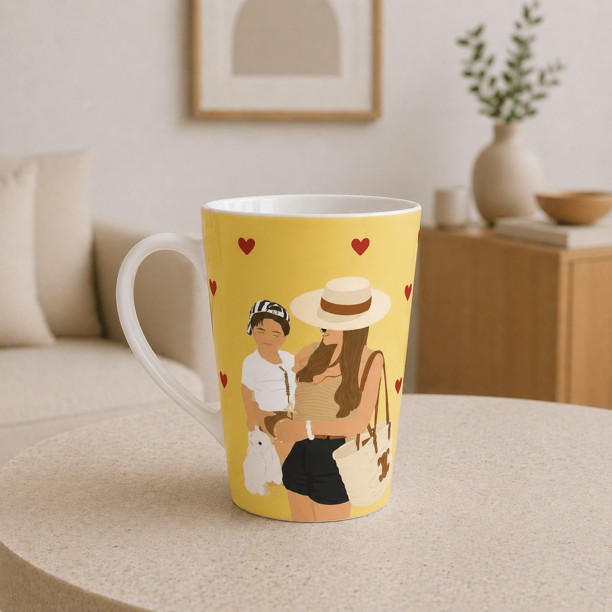 Custom Mom Latte Mug | Personalized Mother & Child Illustration | 12 oz Ceramic Gift Mug custom personalized gift - AURIA CUSTOM PRINTS