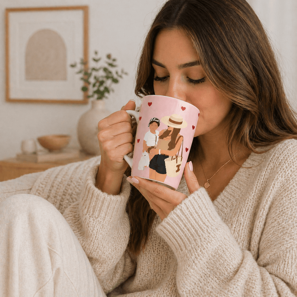 Custom Mom Latte Mug | Personalized Mother & Child Illustration | 12 oz Ceramic Gift Mug custom personalized gift - AURIA CUSTOM PRINTS