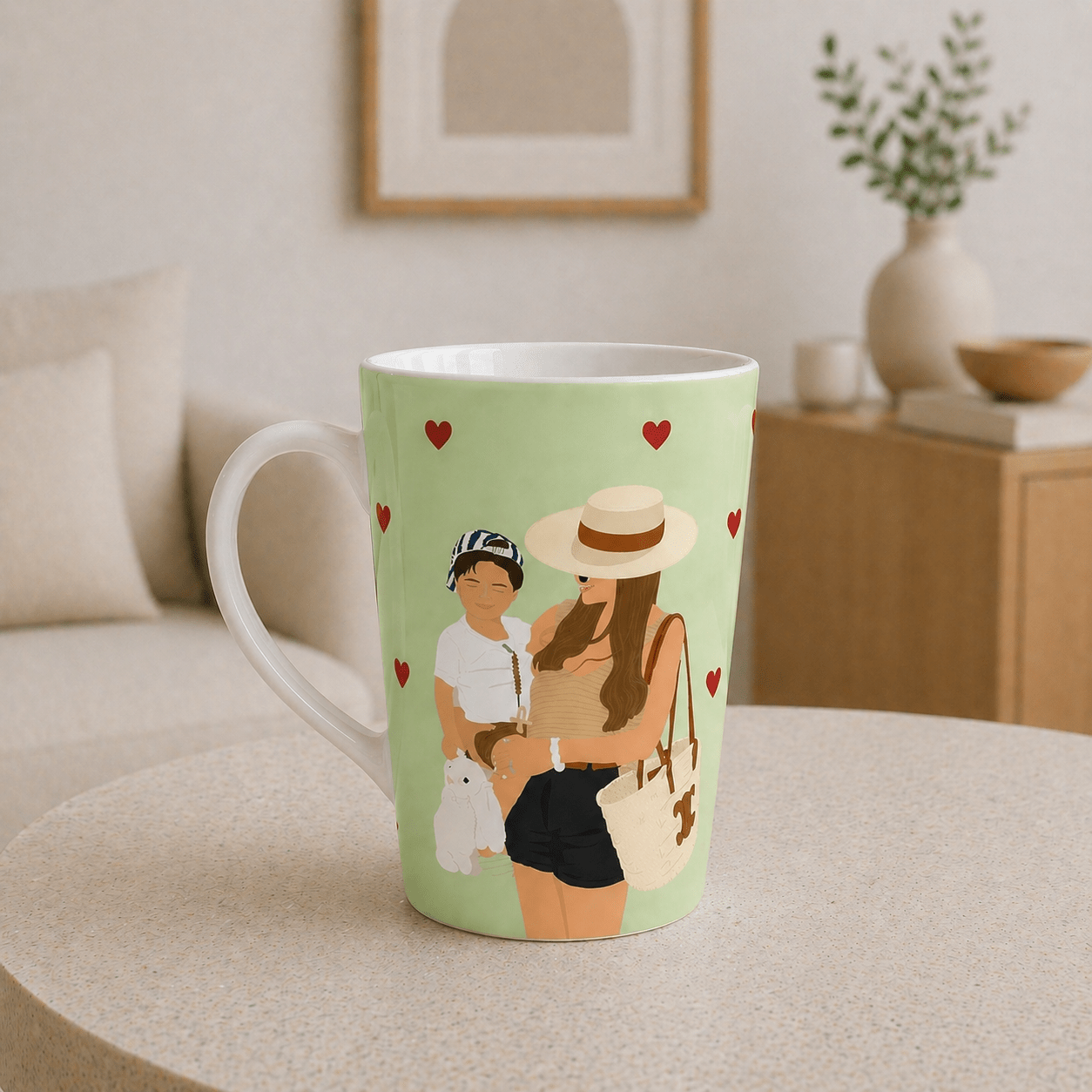Custom Mom Latte Mug | Personalized Mother & Child Illustration | 12 oz Ceramic Gift Mug custom personalized gift - AURIA CUSTOM PRINTS