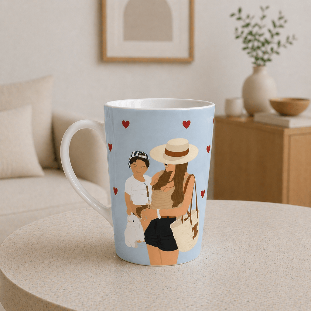 Custom Mom Latte Mug | Personalized Mother & Child Illustration | 12 oz Ceramic Gift Mug custom personalized gift - AURIA CUSTOM PRINTS