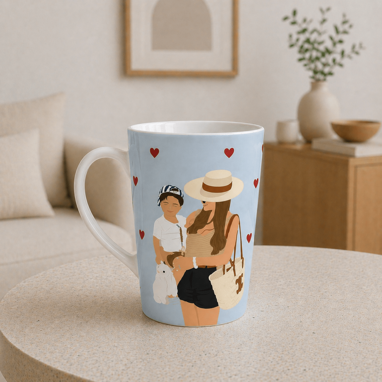 Custom Mom Latte Mug | Personalized Mother & Child Illustration | 12 oz Ceramic Gift Mug custom personalized gift - AURIA CUSTOM PRINTS