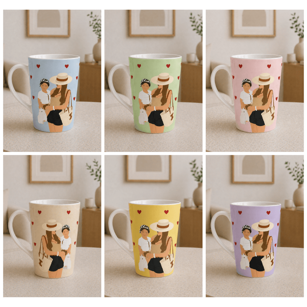 Custom Mom Latte Mug | Personalized Mother & Child Illustration | 12 oz Ceramic Gift Mug custom personalized gift - AURIA CUSTOM PRINTS