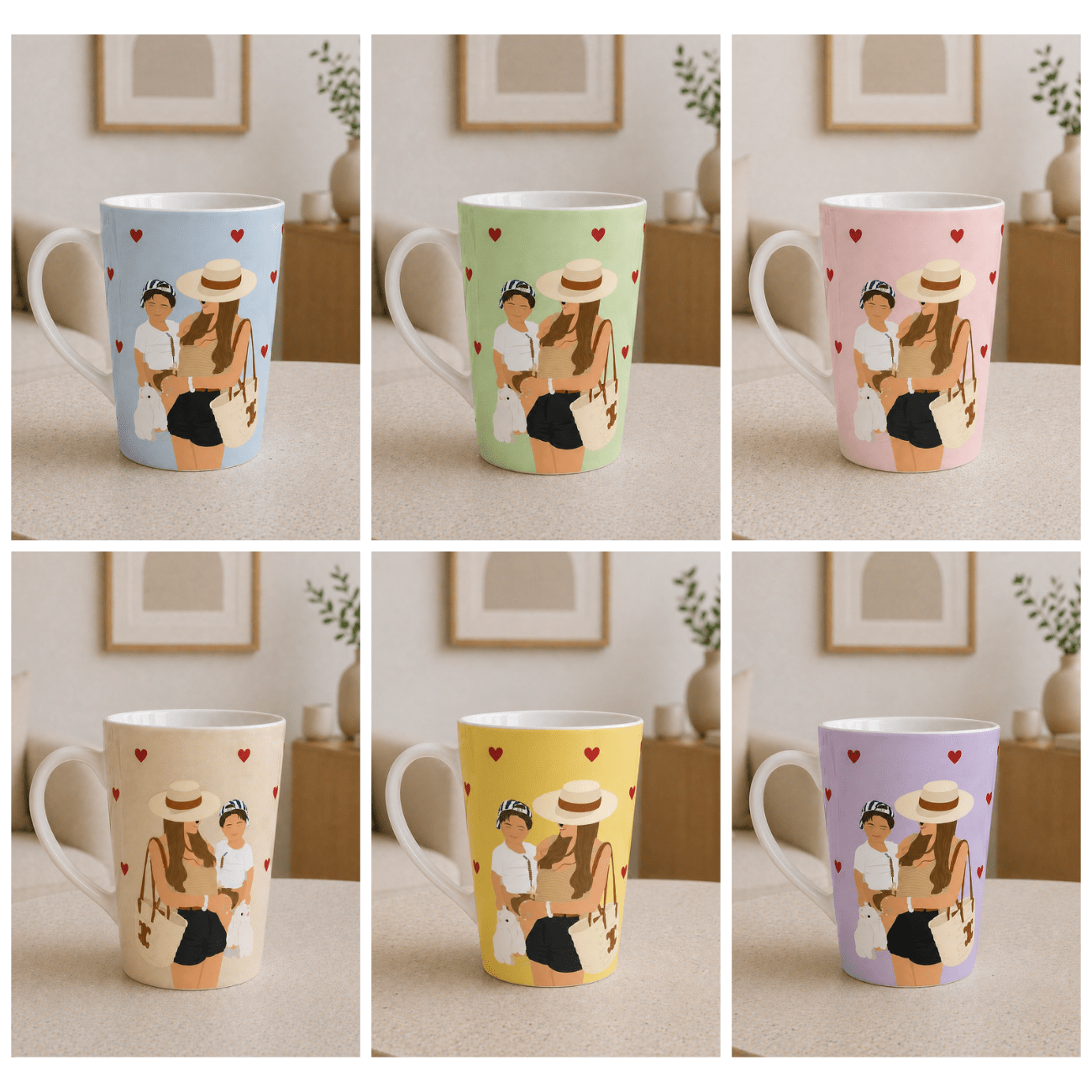 Custom Mom Latte Mug | Personalized Mother & Child Illustration | 12 oz Ceramic Gift Mug custom personalized gift - AURIA CUSTOM PRINTS