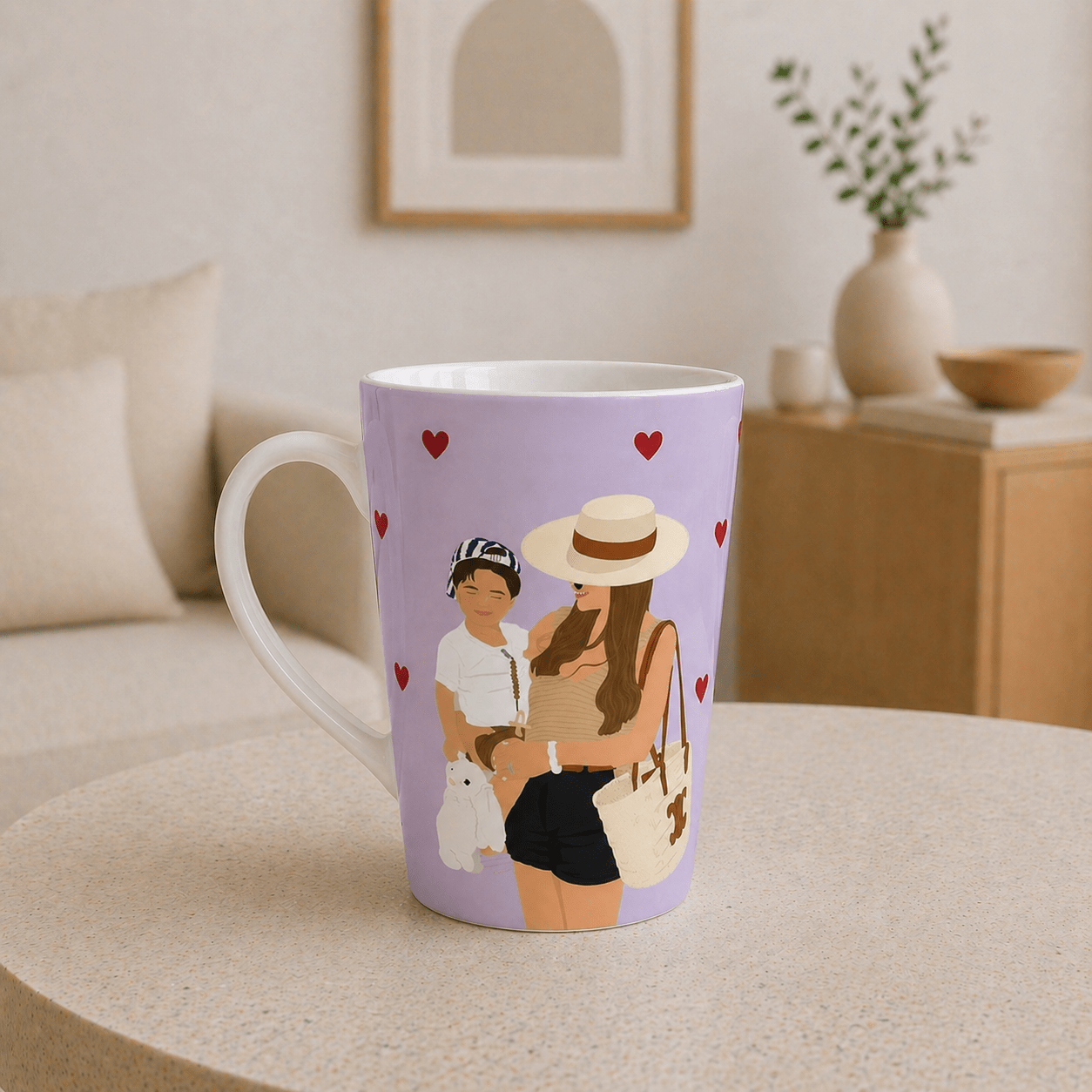 Custom Mom Latte Mug | Personalized Mother & Child Illustration | 12 oz Ceramic Gift Mug custom personalized gift - AURIA CUSTOM PRINTS