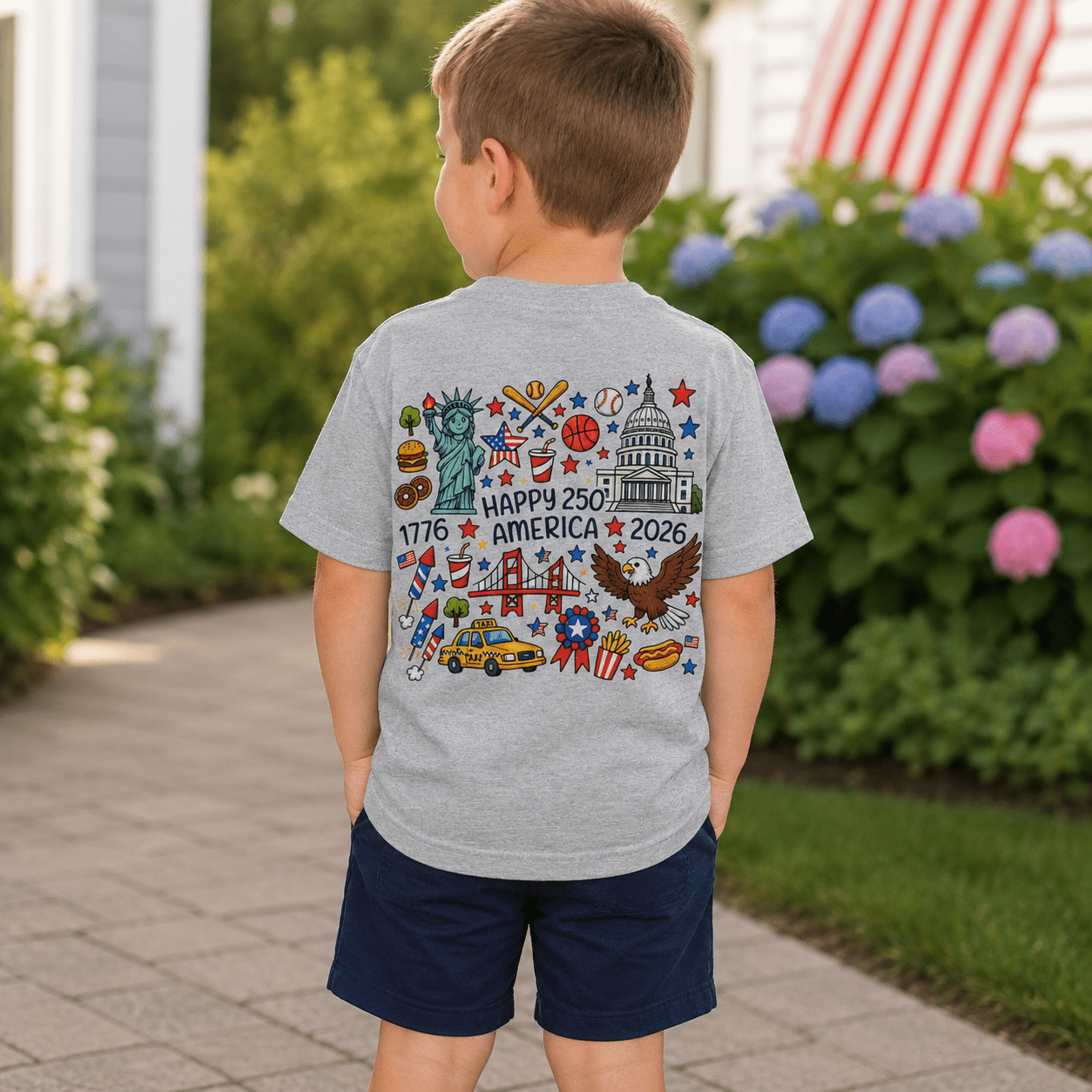 Custom Name 4th of July Toddler Shirt | Personalized USA Icons Tee for Boys and Girls, Sizes 2T–6T custom personalized gift - AURIA CUSTOM PRINTS