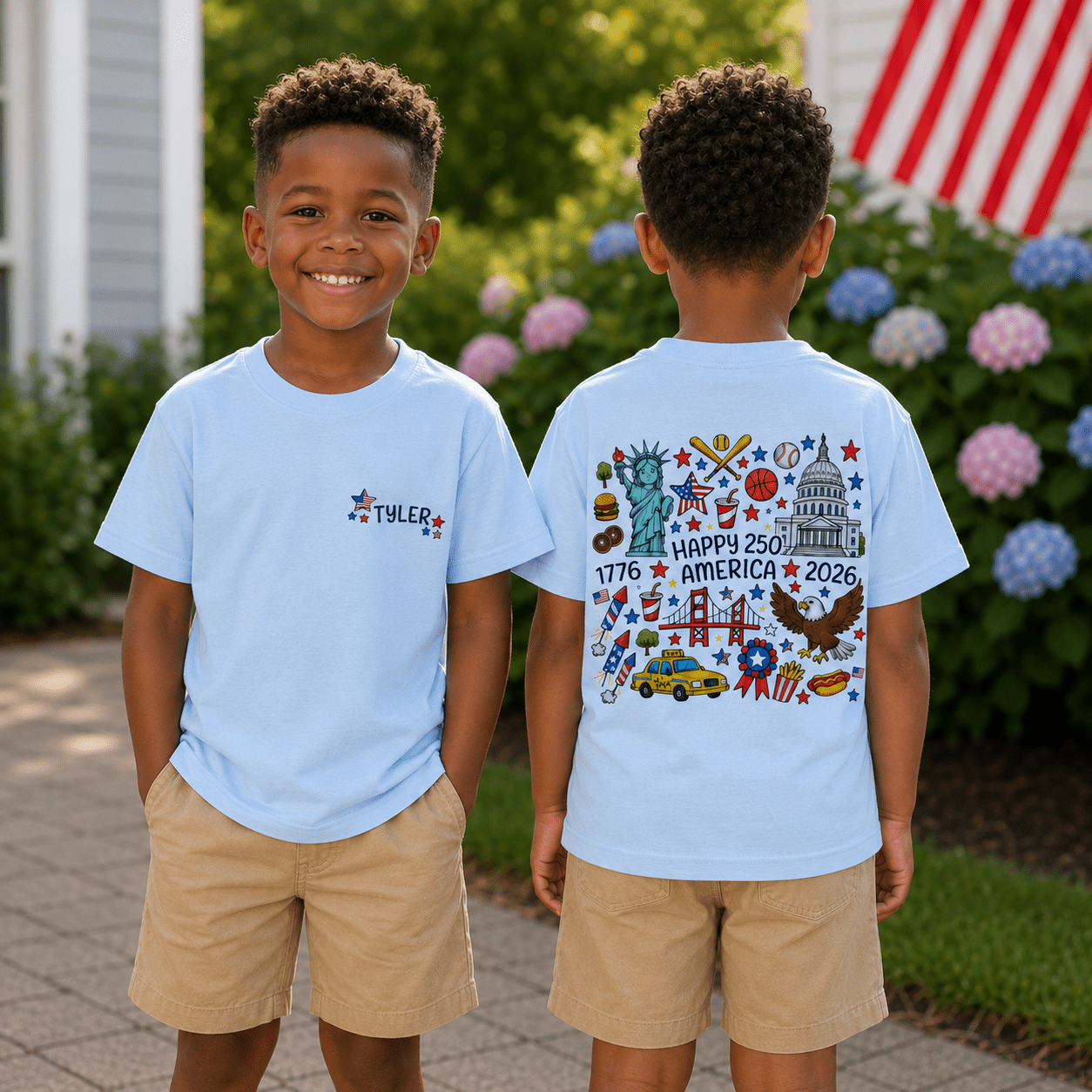Custom Name 4th of July Toddler Shirt | Personalized USA Icons Tee for Boys and Girls, Sizes 2T–6T custom personalized gift - AURIA CUSTOM PRINTS
