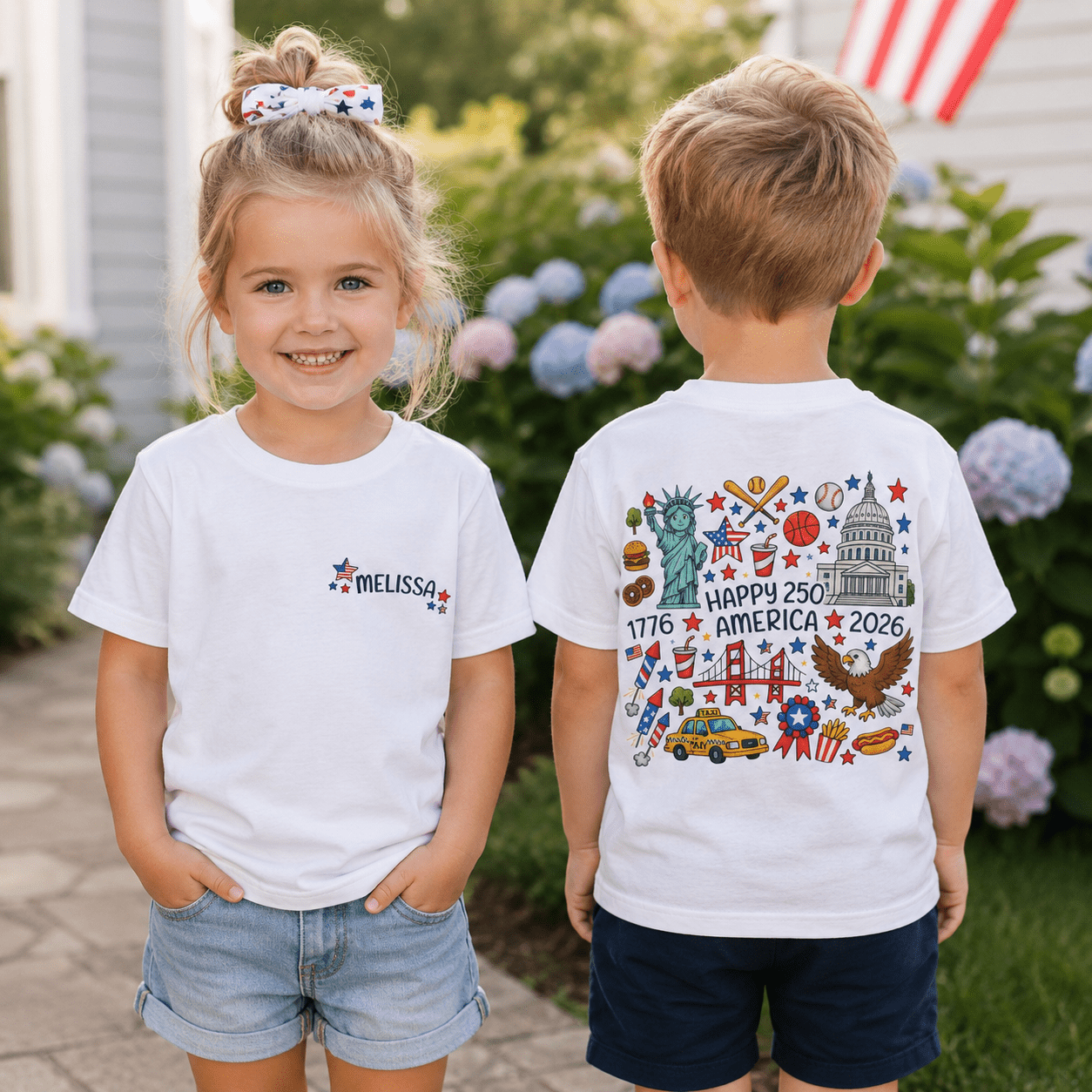 Custom Name 4th of July Toddler Shirt | Personalized USA Icons Tee for Boys and Girls, Sizes 2T–6T custom personalized gift - AURIA CUSTOM PRINTS
