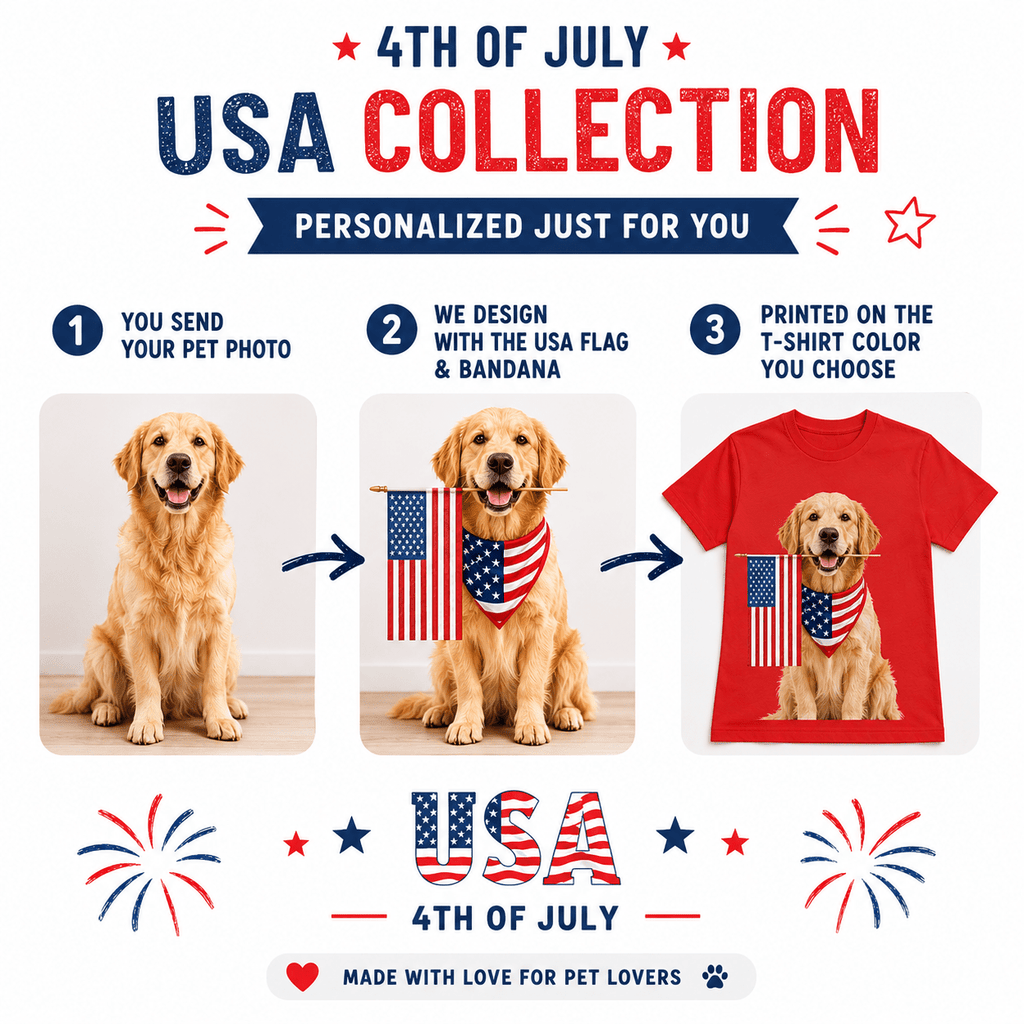 Custom Pet 4th of July Shirt | Personalized Patriotic Tee with Your Dog or Cat Photo custom personalized gift - AURIA CUSTOM PRINTS