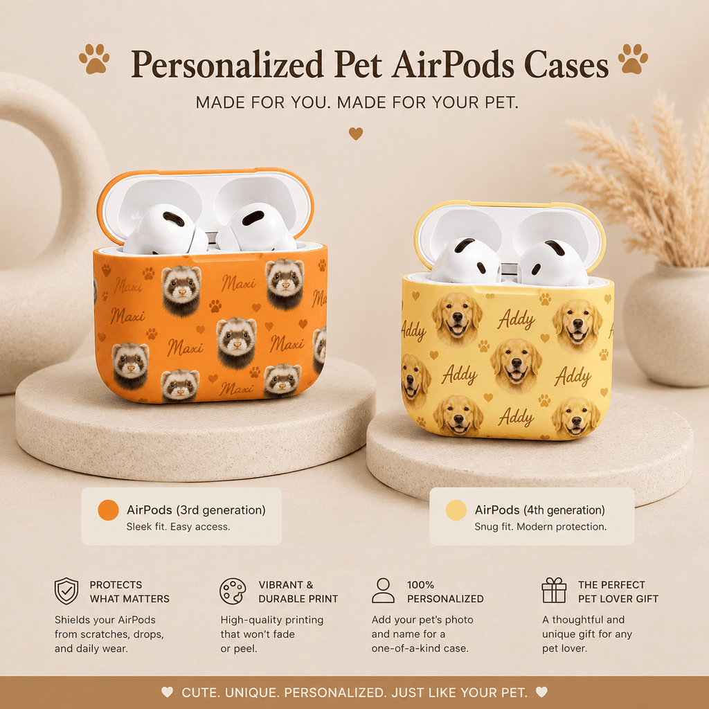 Custom Pet AirPods Case | Personalized Dog Cat Photo Name AirPods Cover | Pet Lover Gift | All Models custom personalized gift - AURIA CUSTOM PRINTS